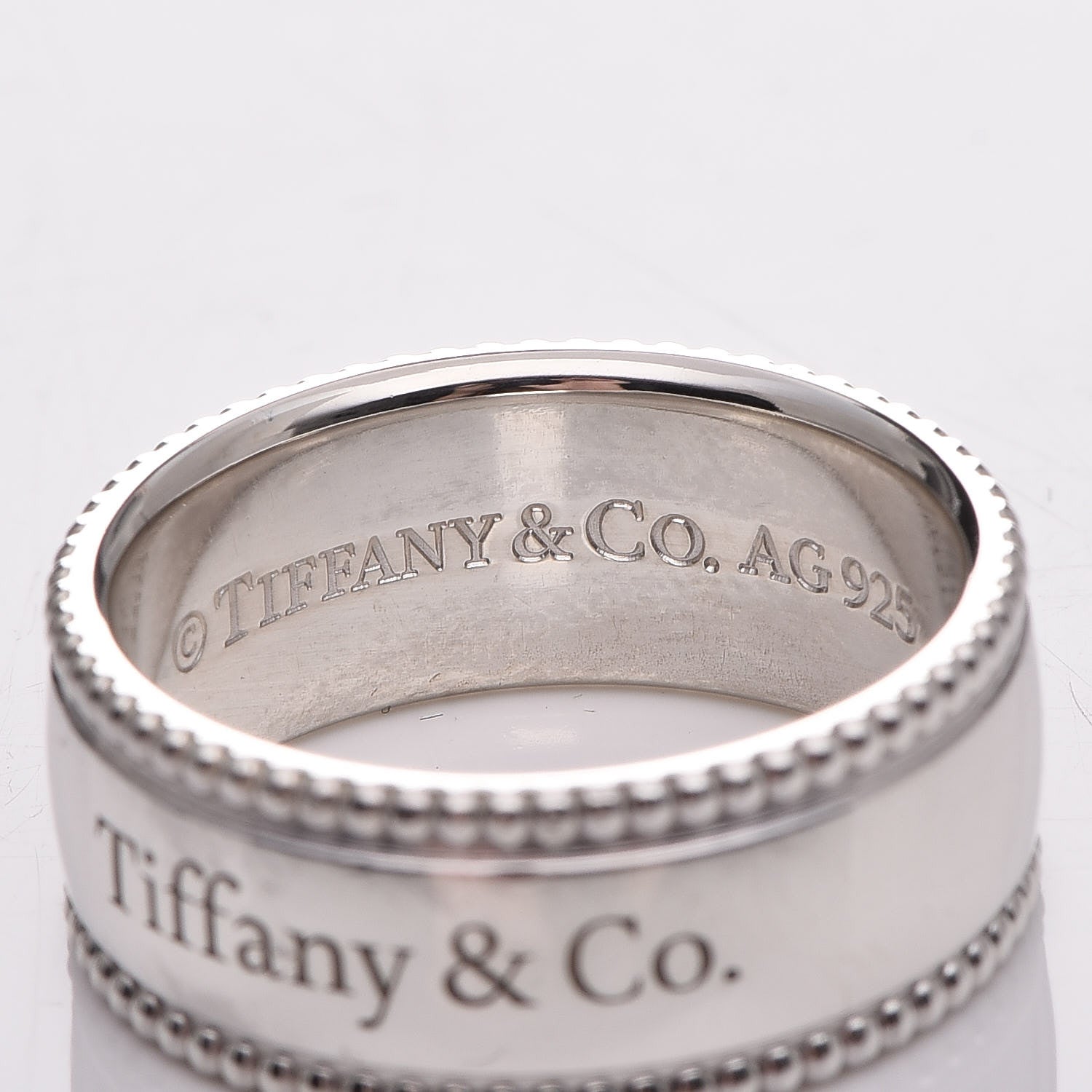 Tiffany Sterling Silver Milgrain Logo Band Ring 54 6.75 4 of 4