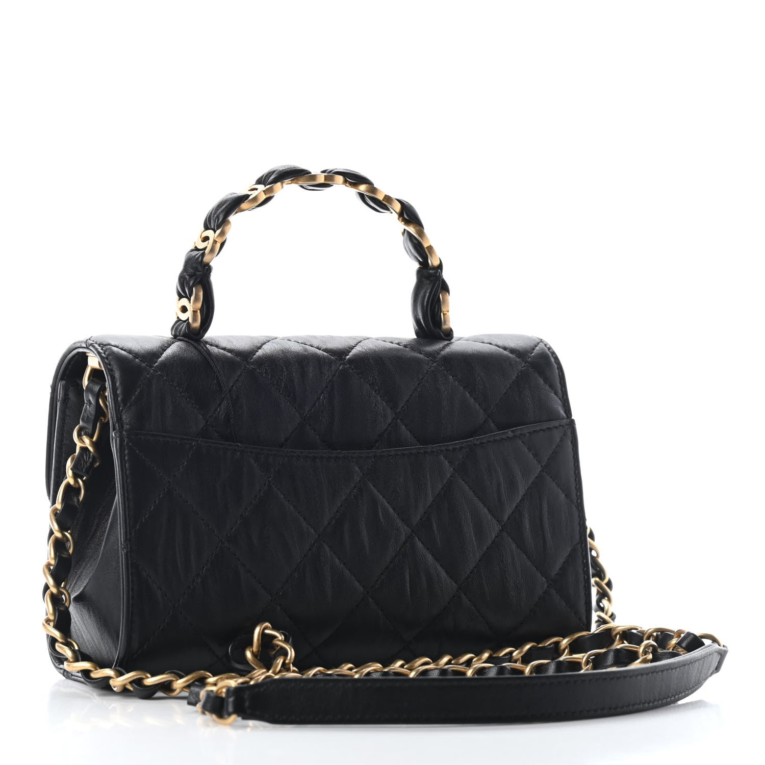 Chanel Crumpled Lambskin Quilted Mini CC Links Top Handle Flap Black 2 of 8