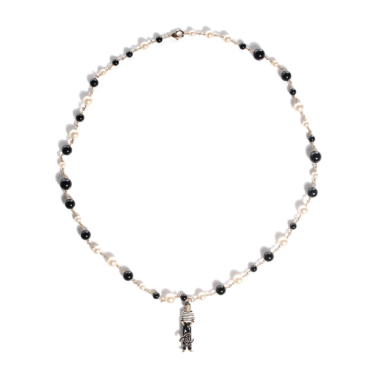 Chanel Pearl Coco Charm Pendant Necklace Black Gold 2 of 4
