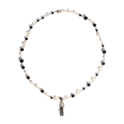 Chanel Pearl Coco Charm Pendant Necklace Black Gold 2 of 4