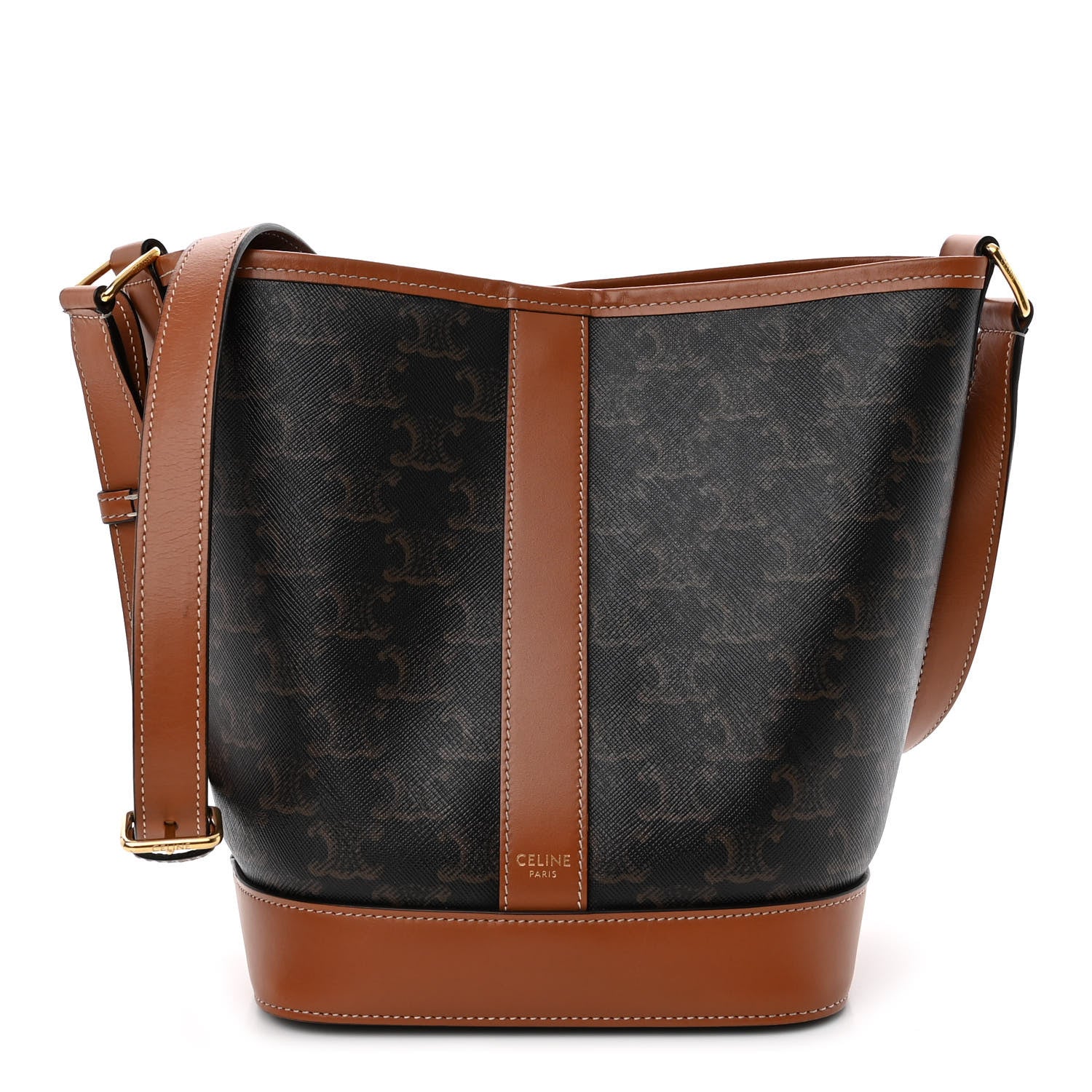 Celine Triomphe Canvas Calfskin Small Bucket Bag Tan 1 of 12