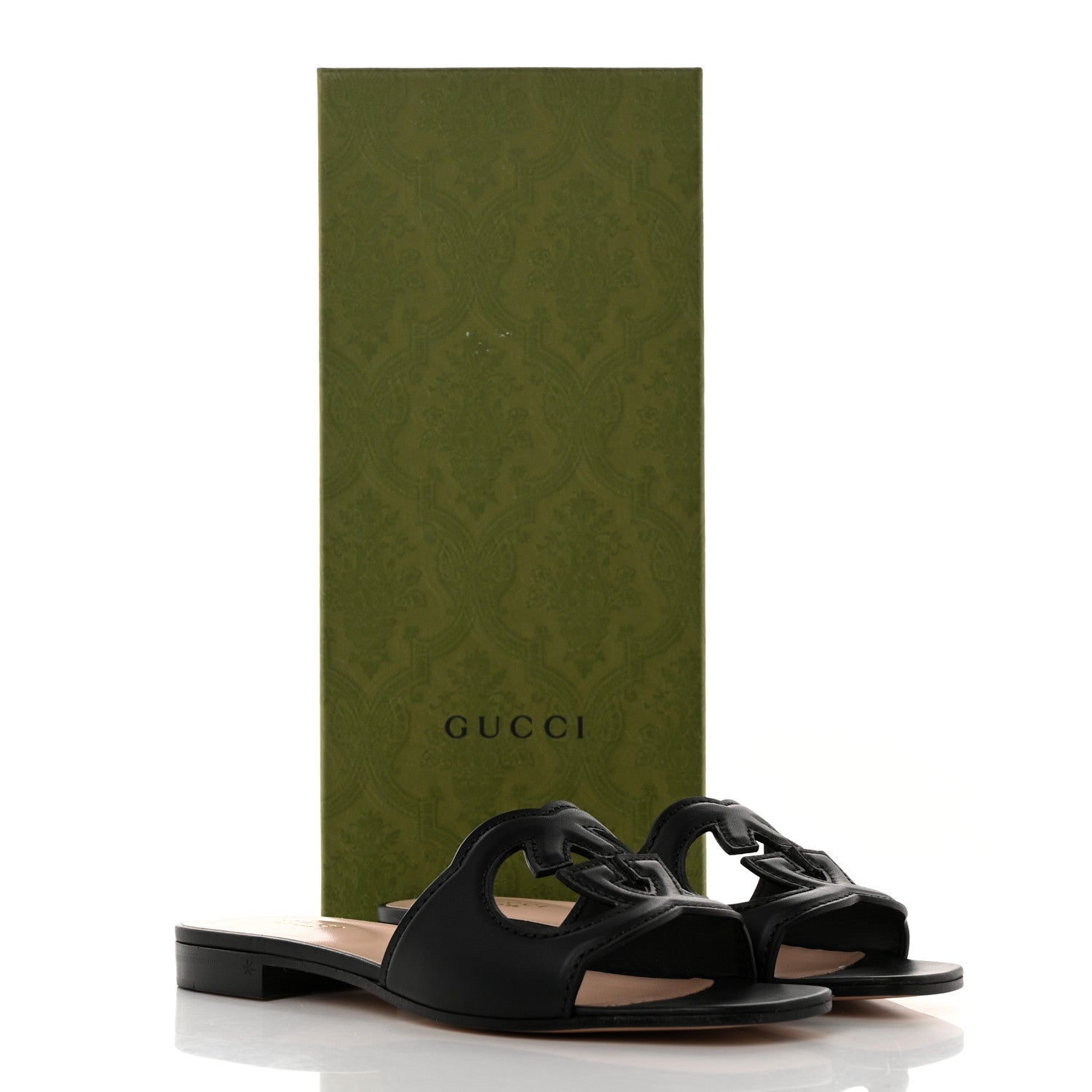 Gucci Cosmos Softy Calfskin Interlocking G Cut Out Slide Sandals 36.5 Black 8 of 8