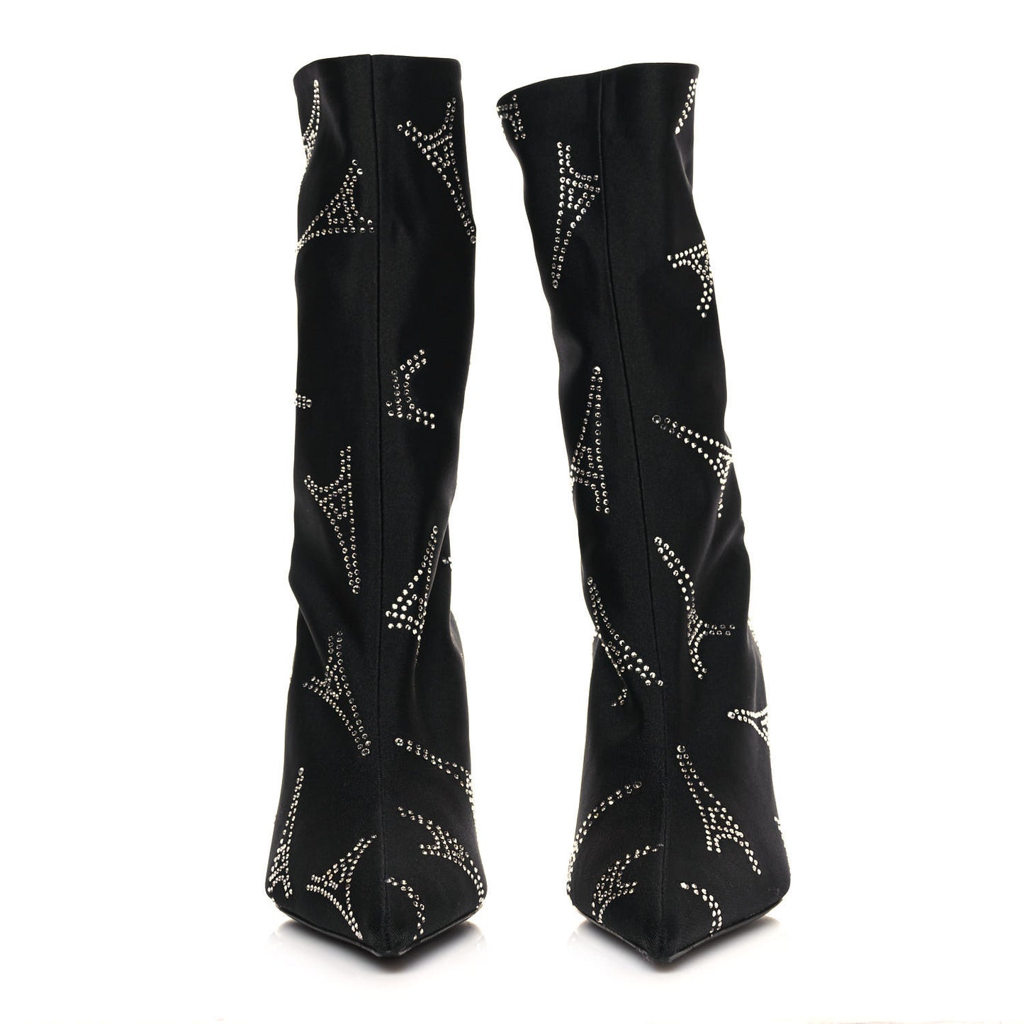 Spandex Crystal Eiffel Tower Print Extreme Pointed Toe Knife Ankle Boots 37.5 Black