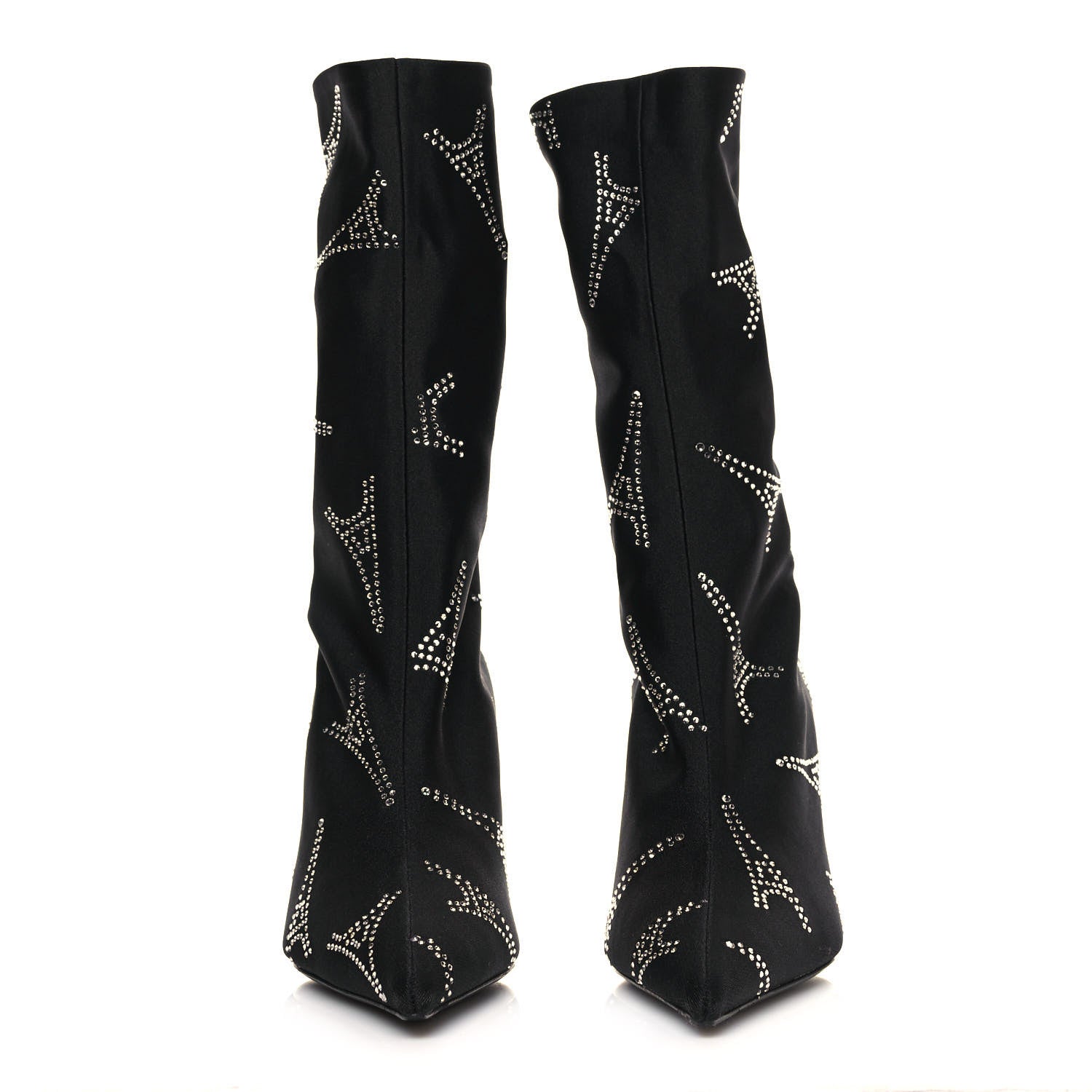 Balenciaga Spandex Crystal Eiffel Tower Print Extreme Pointed Toe Knife Ankle Boots 37.5 Black 2 of 6