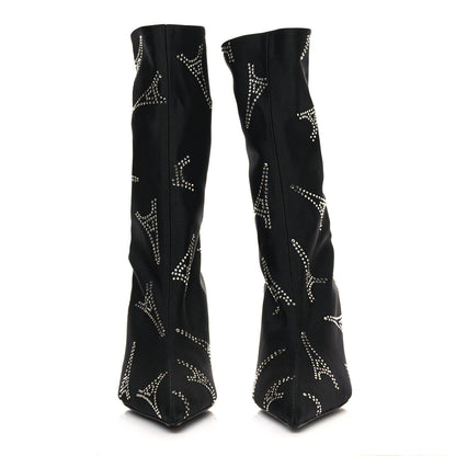 Balenciaga Spandex Crystal Eiffel Tower Print Extreme Pointed Toe Knife Ankle Boots 37.5 Black 2 of 6