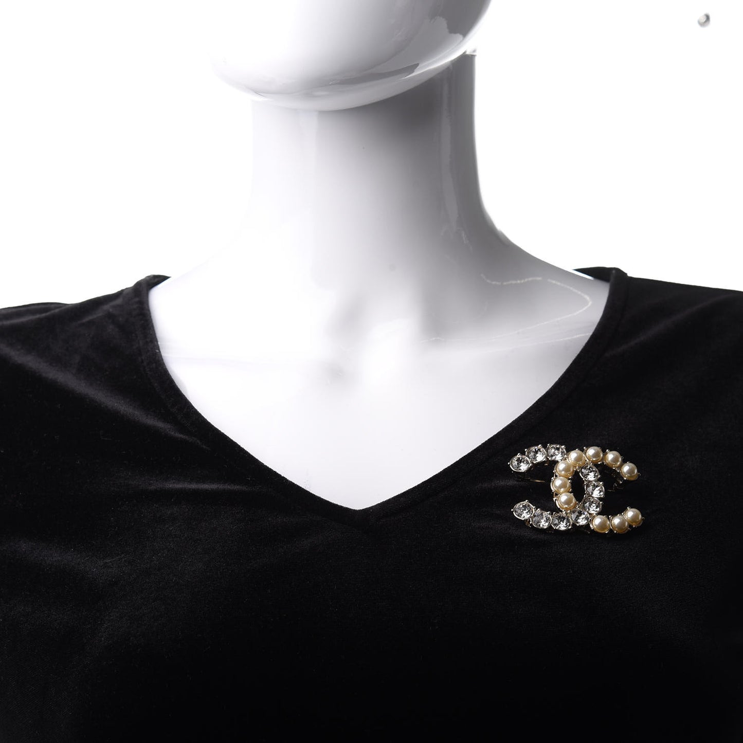 Crystal Pearl CC Dazzling Domino Brooch Gold