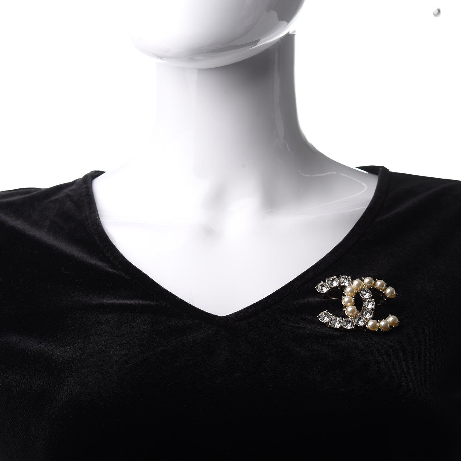 Chanel Crystal Pearl CC Dazzling Domino Brooch Gold 2 of 5