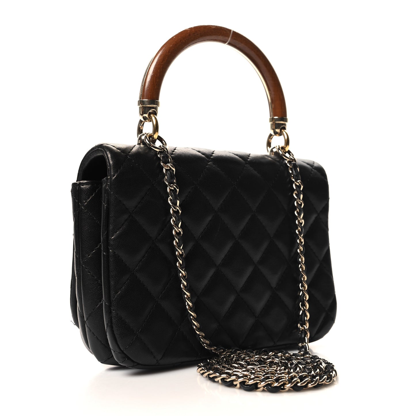 Lambskin Quilted Wood Mini Coco Handle Flap Black