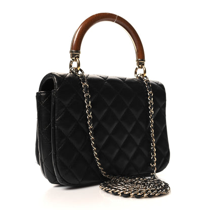 Chanel Lambskin Quilted Wood Mini Coco Handle Flap Black 3 of 10