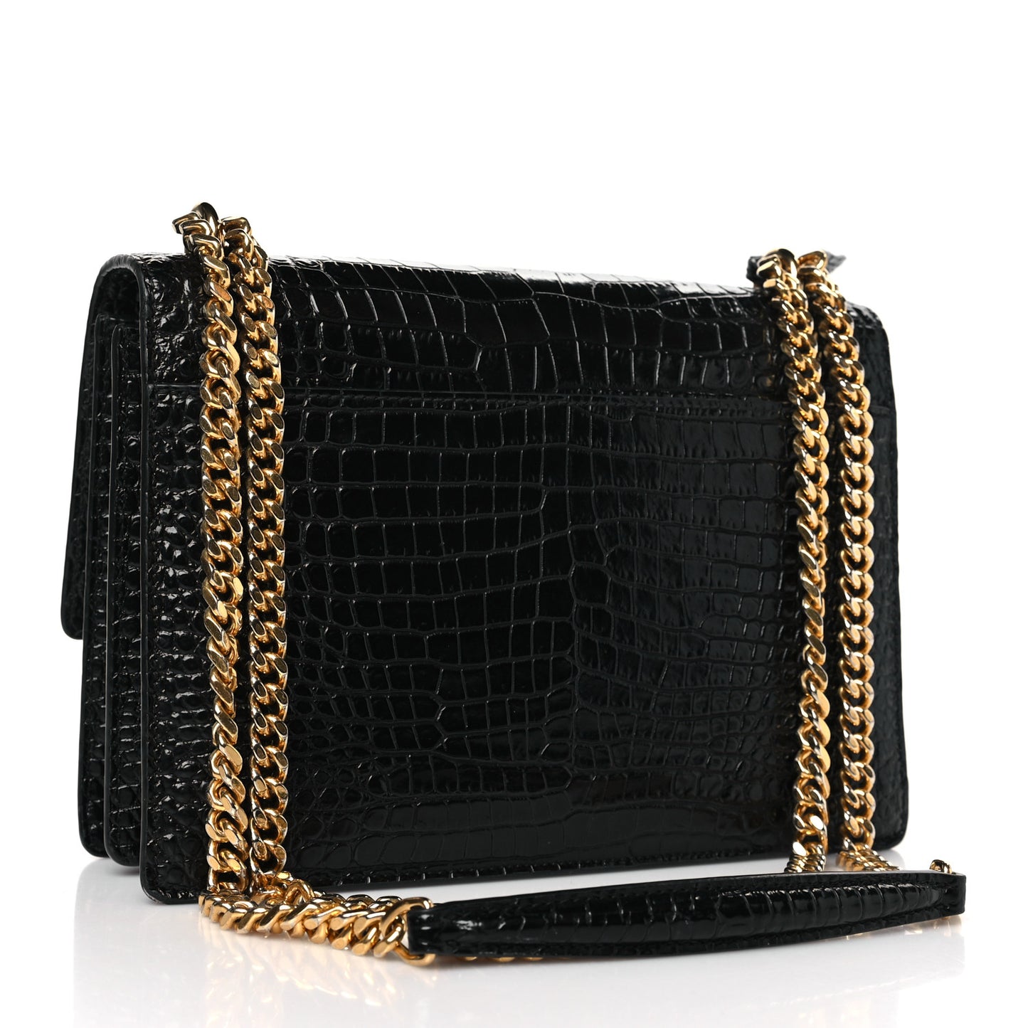 Calfskin Crocodile Embossed Medium Monogram Sunset Black