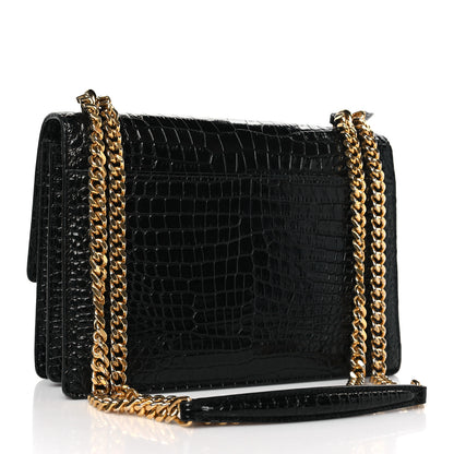 Saint Laurent Calfskin Crocodile Embossed Medium Monogram Sunset Black 3 of 8