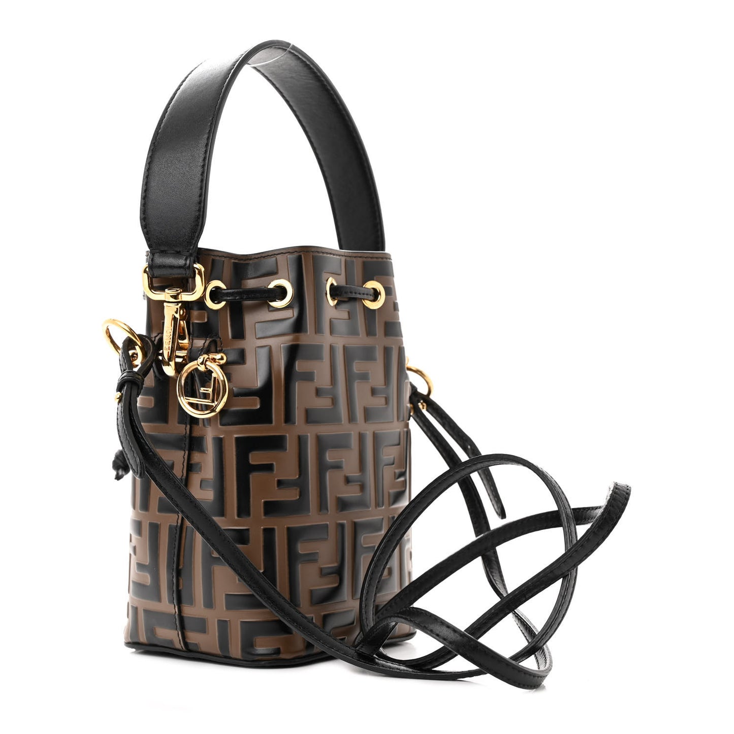 Vitello Liberty F is Fendi Bi-Color FF 1974 Embossed Mini Mon Tresor Bucket Bag Maya Black