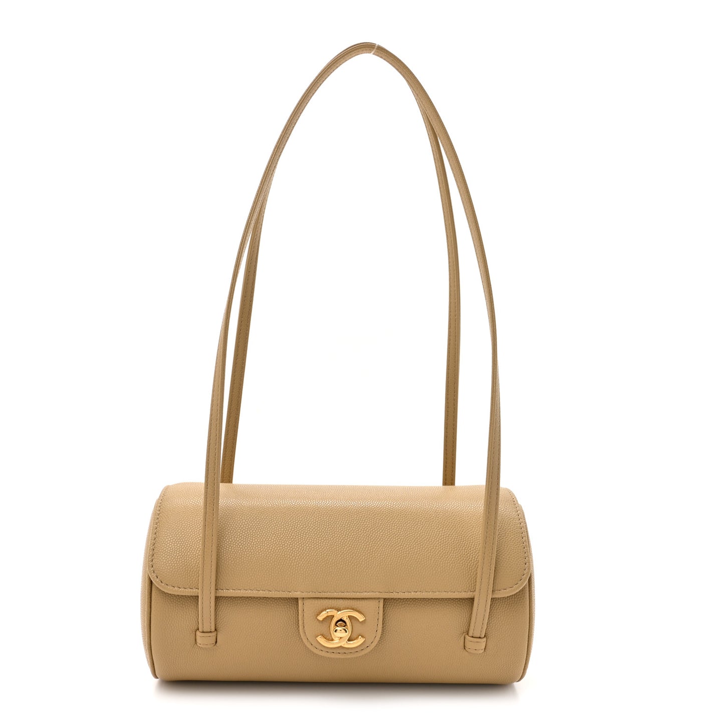 Shiny Caviar Preppy Coco Small Bowling Bag Dark Beige