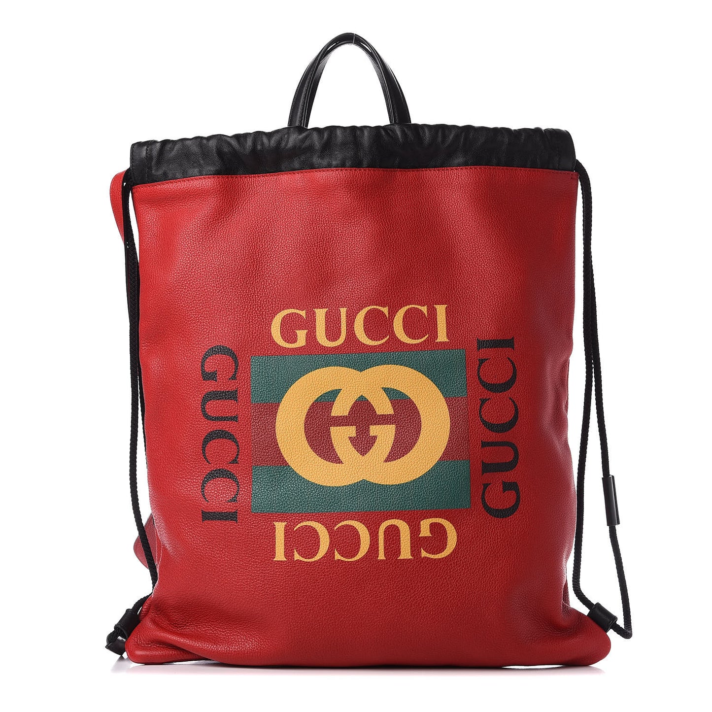 Calfskin Mens Logo Drawstring Backpack Red