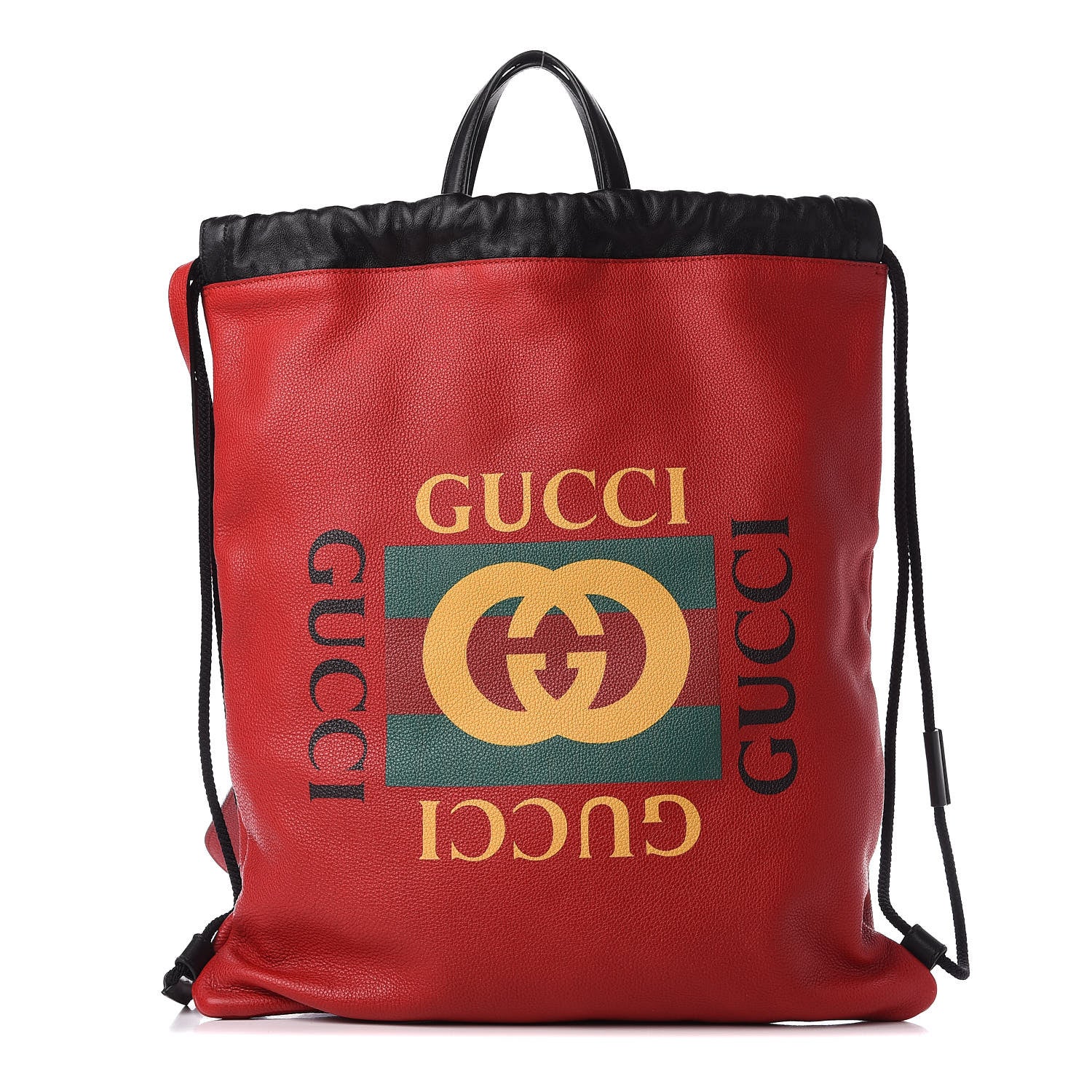 Gucci Calfskin Mens Logo Drawstring Backpack Red 2 of 13