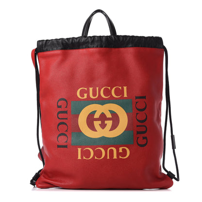 Gucci Calfskin Mens Logo Drawstring Backpack Red 2 of 13