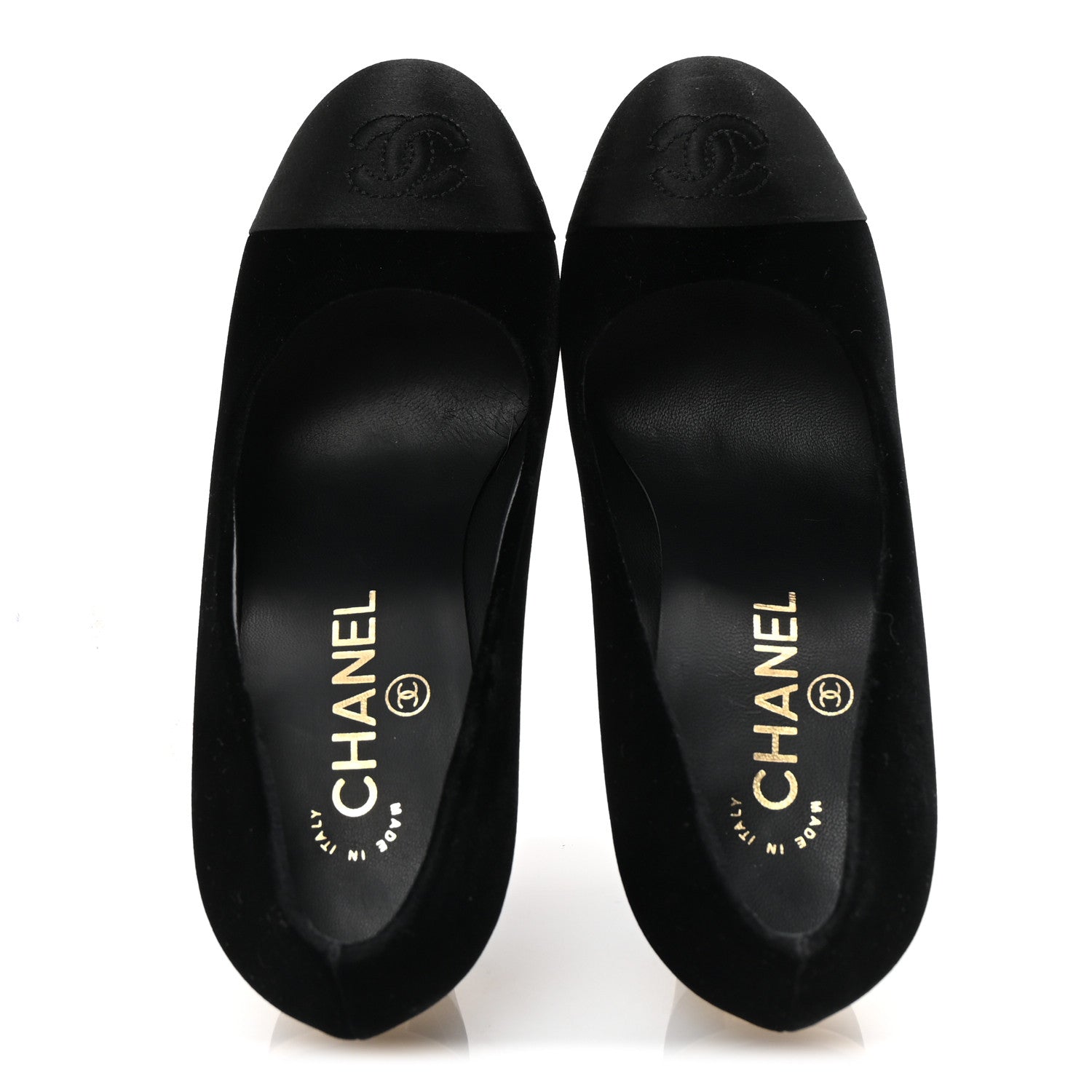 Chanel Velvet Satin Cap Toe Pearl Pumps 36 Black 2 of 9