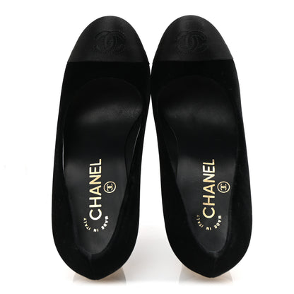 Chanel Velvet Satin Cap Toe Pearl Pumps 36 Black 2 of 9