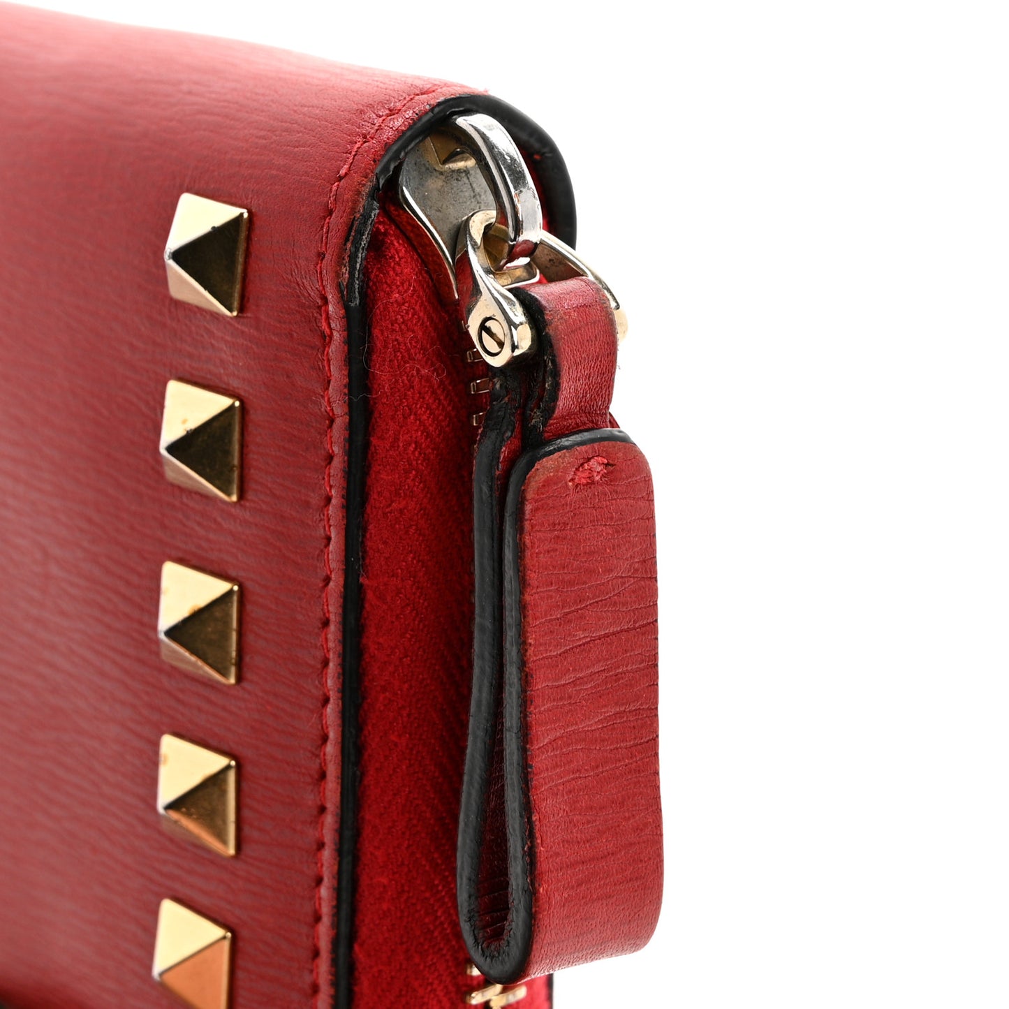 Textured Calfskin Rockstud Zip Around Wallet Rosso Valentino