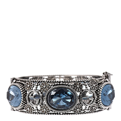 Gucci Sterling Silver Crystal Interlocking G Bangle Bracelet Blue 1 of 4