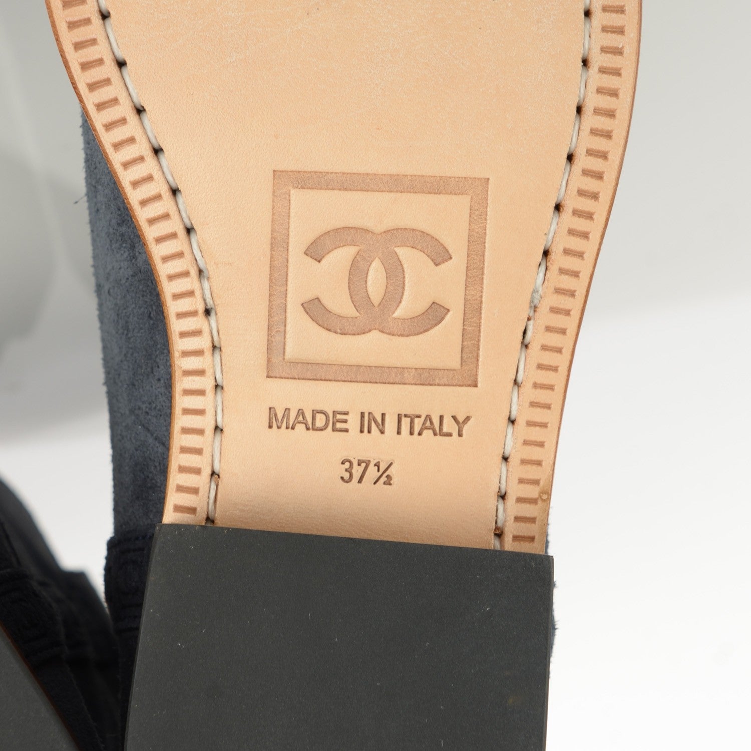 Chanel Suede Logo Boots 37.5 Navy 7 of 10