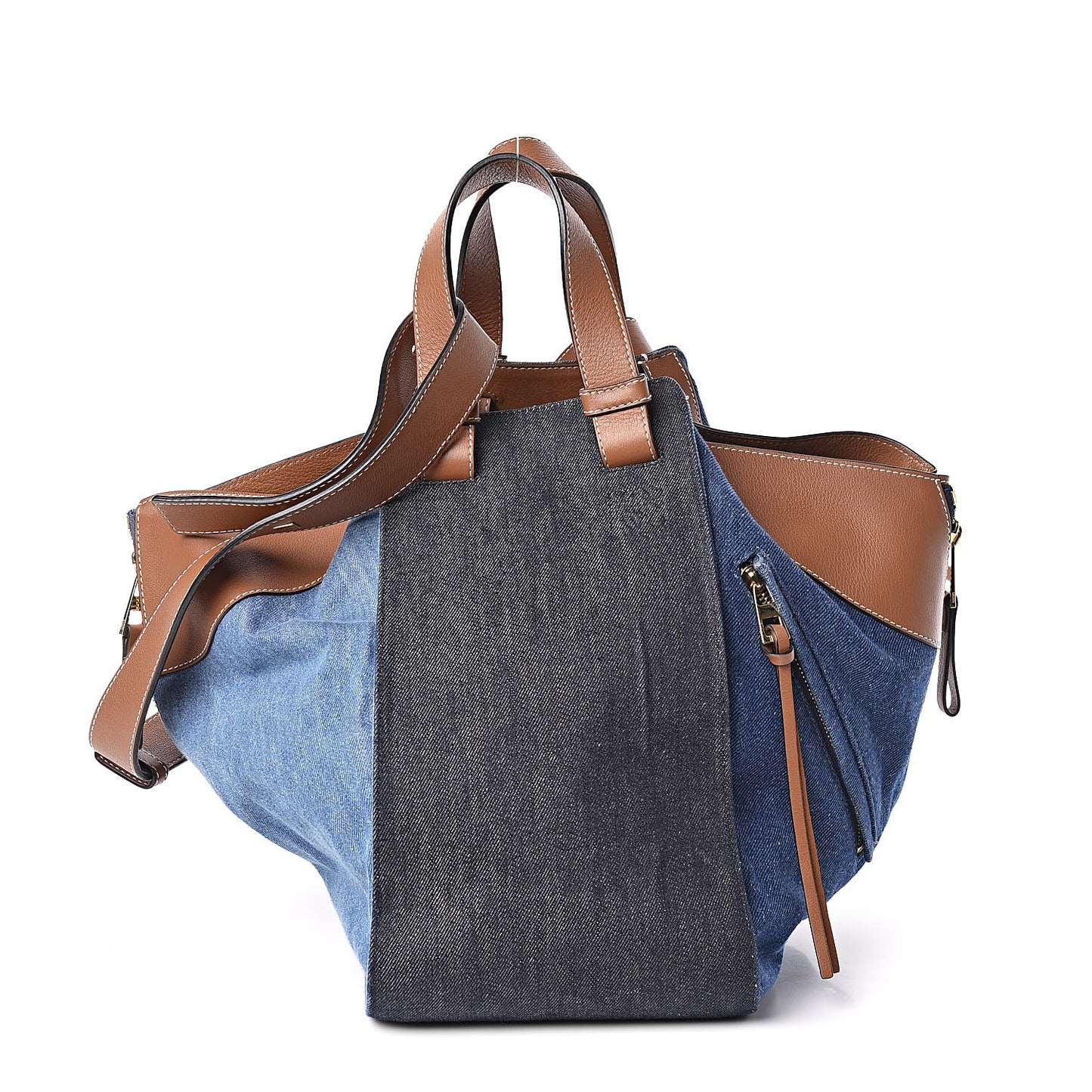 Calfskin Denim Medium Hammock Shoulder Bag Multitone Tan