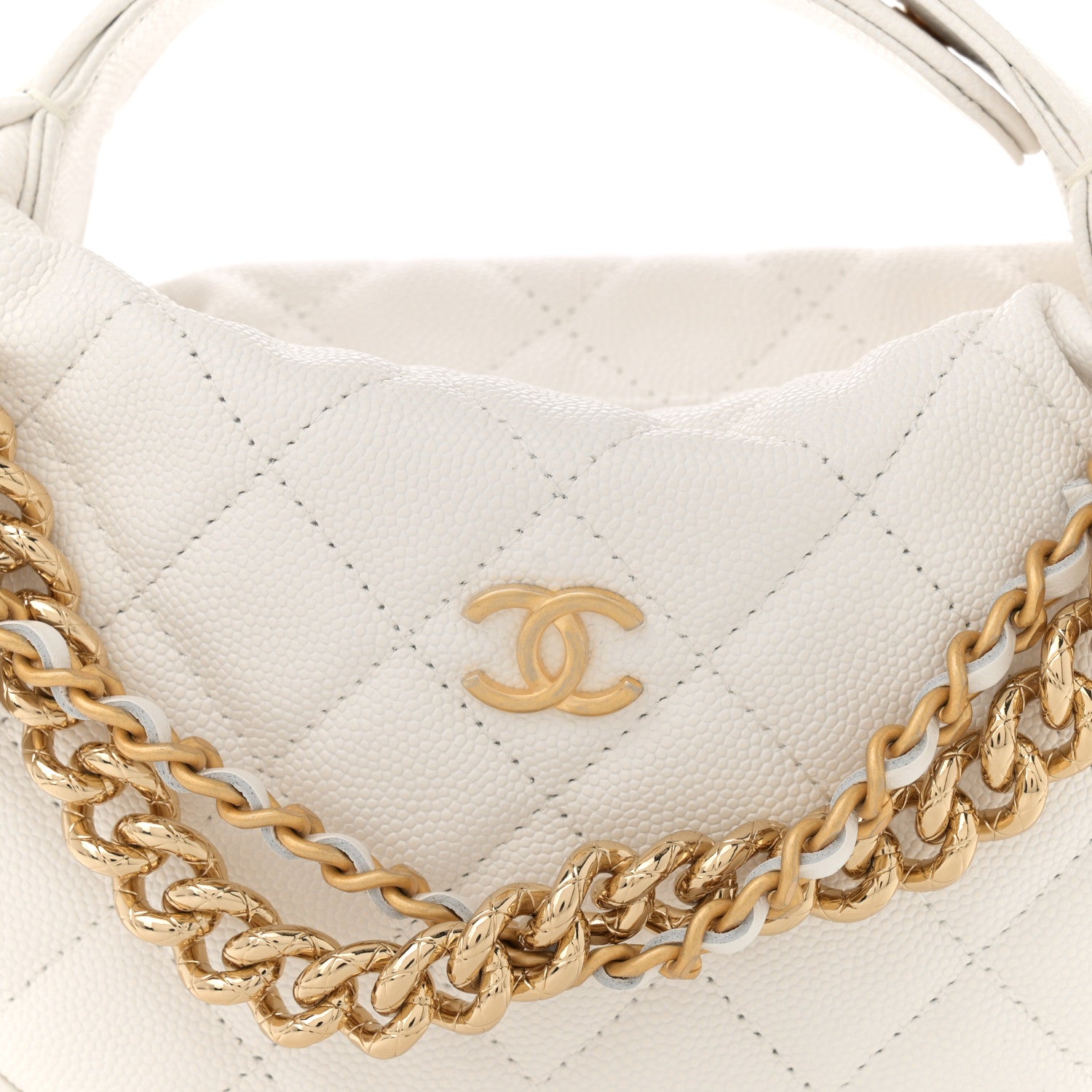 Chanel Shiny Caviar Quilted Bow Pouch Hobo White 8 of 11