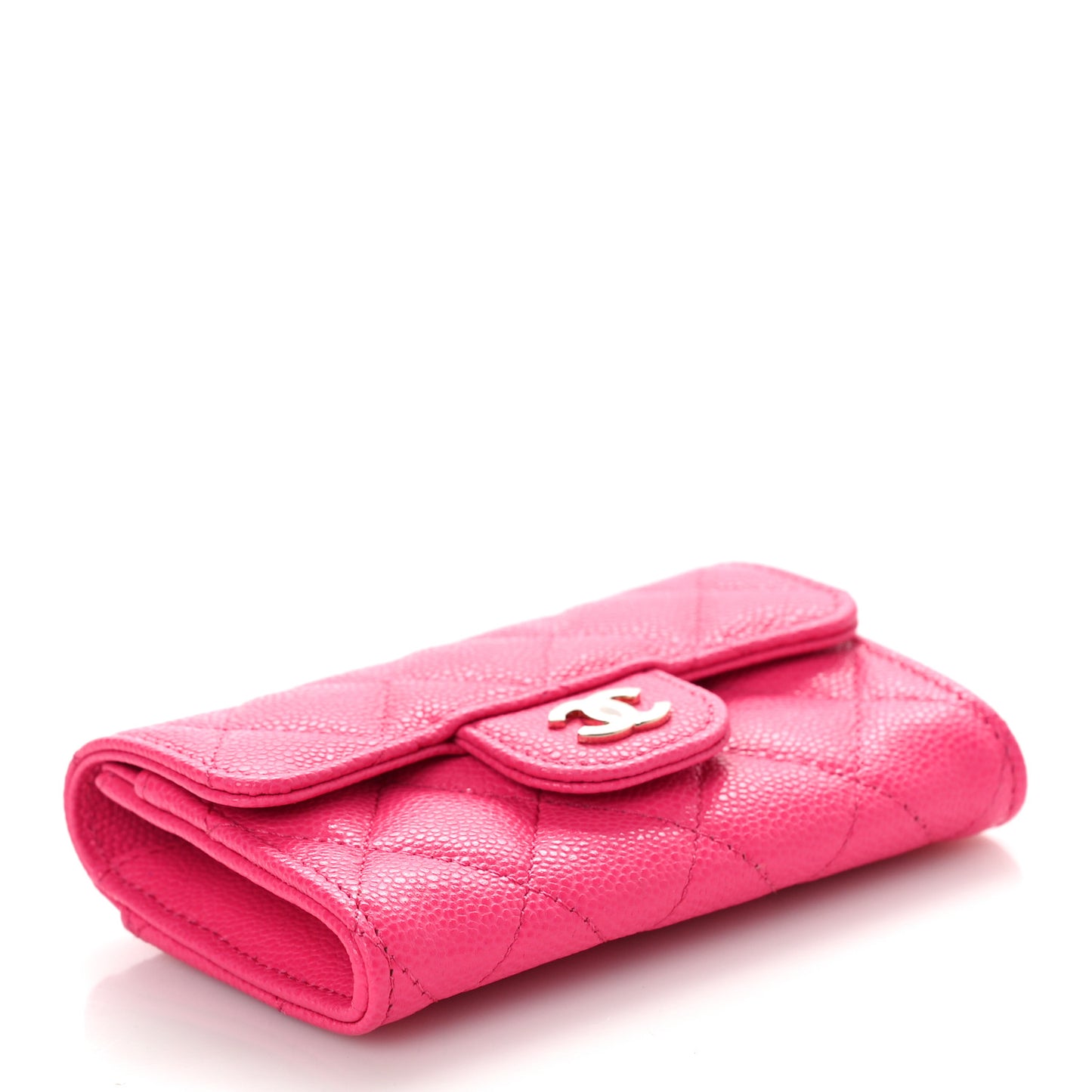 Caviar Quilted Flap Card Holder Wallet Fuchsia