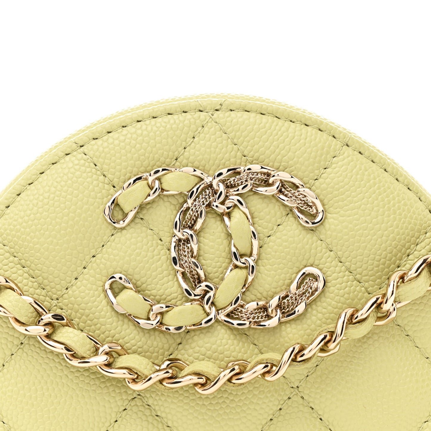 Caviar Quilted French New Wave Round Clutch With Chain Light Green