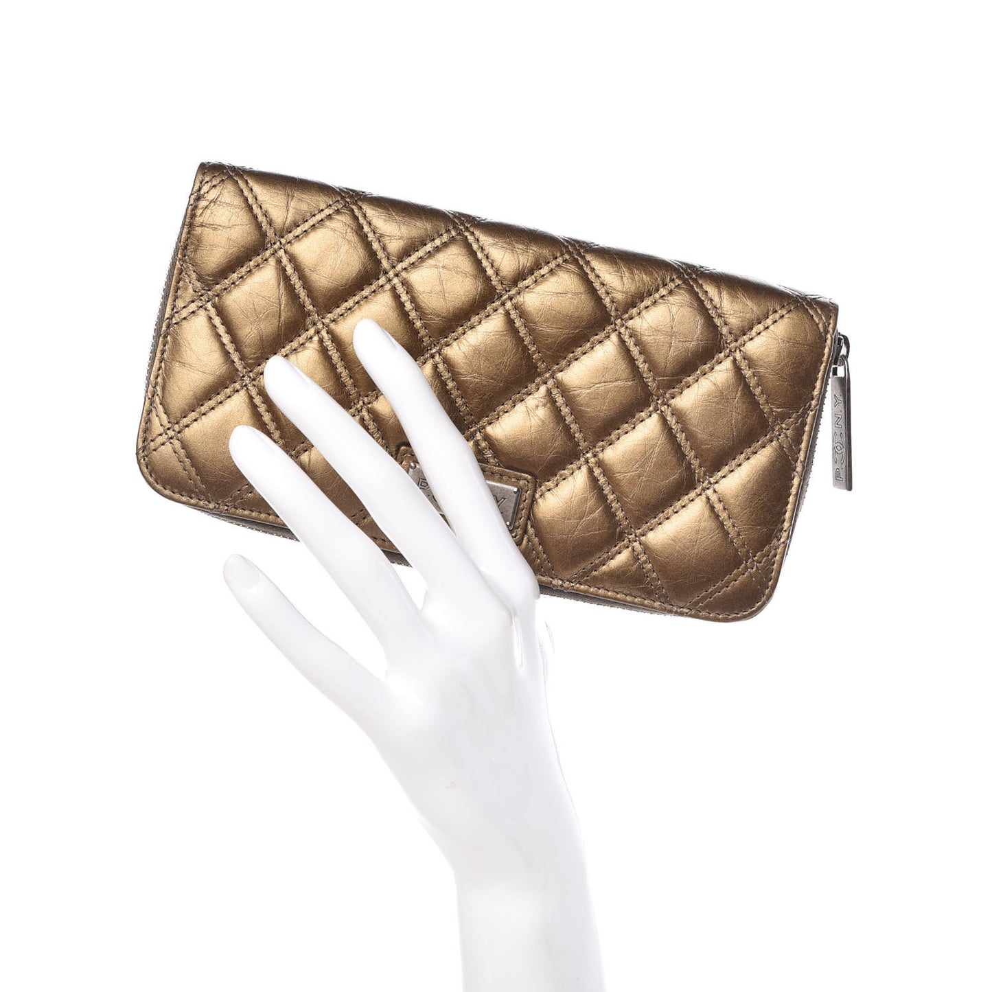 Metallic Aged Calfskin Quilted Paris New York PNY Wallet Dark Gold