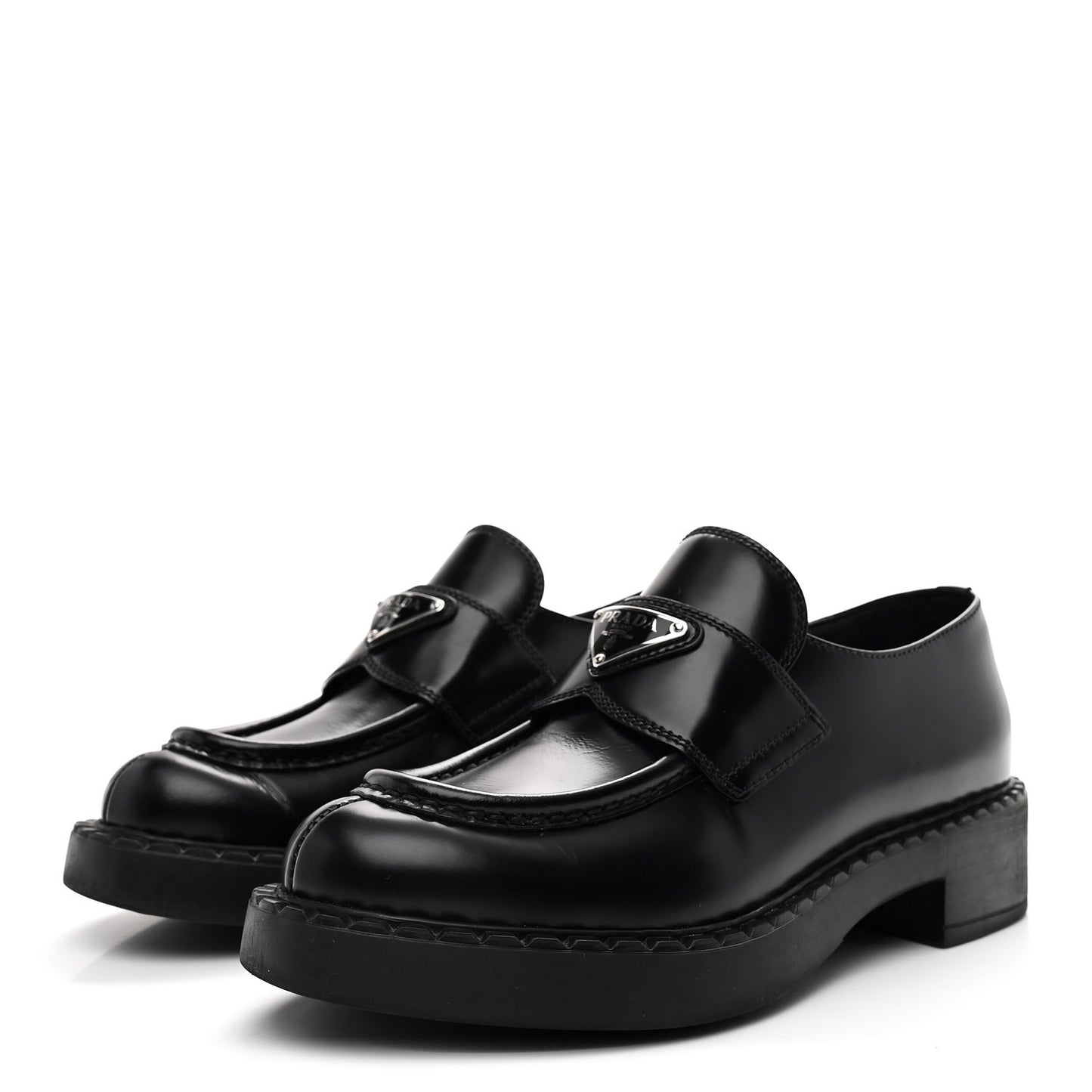 Spazzolato Metal Triangle Logo 50mm Loafers 36 Black