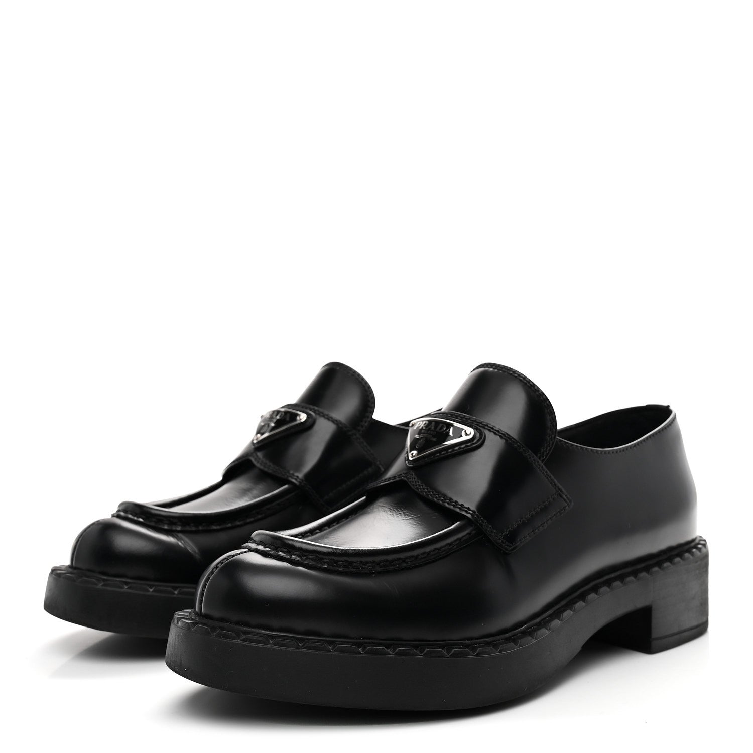 Prada Spazzolato Metal Triangle Logo 50mm Loafers 36 Black 4 of 10