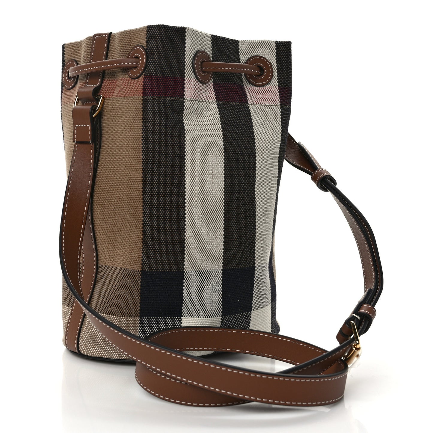 Giant Check Canvas Small Bucket Bag Taupe Brown