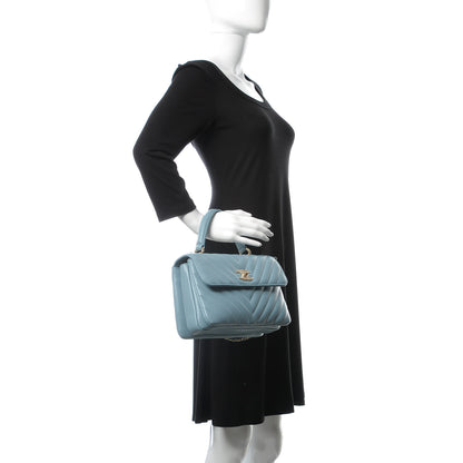 Chanel Lambskin Chevron Quilted Small Trendy CC Flap Dual Handle Bag Blue 2 of 9
