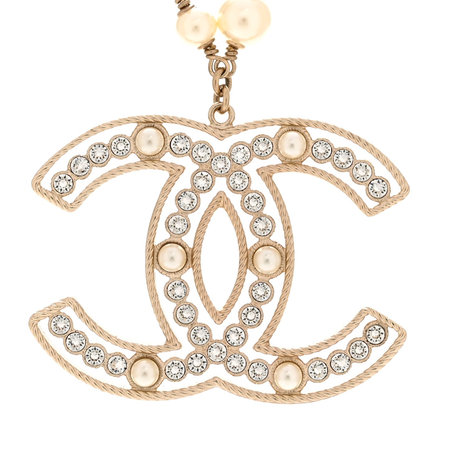 Pearl Crystal Chain CC Necklace Gold White