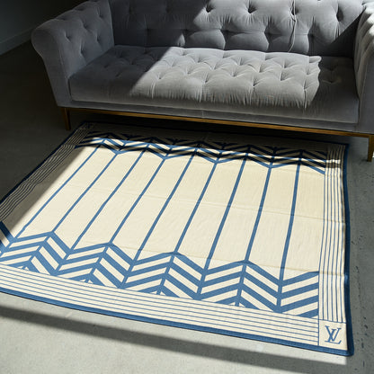 Louis Vuitton Wool Silk Plaid Jeevana Rug Petrole Blue Blue Beige 2 of 3