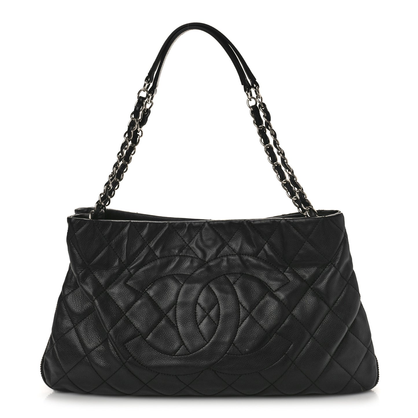 Caviar Quilted Expandable Zip Shoulder Bag Black