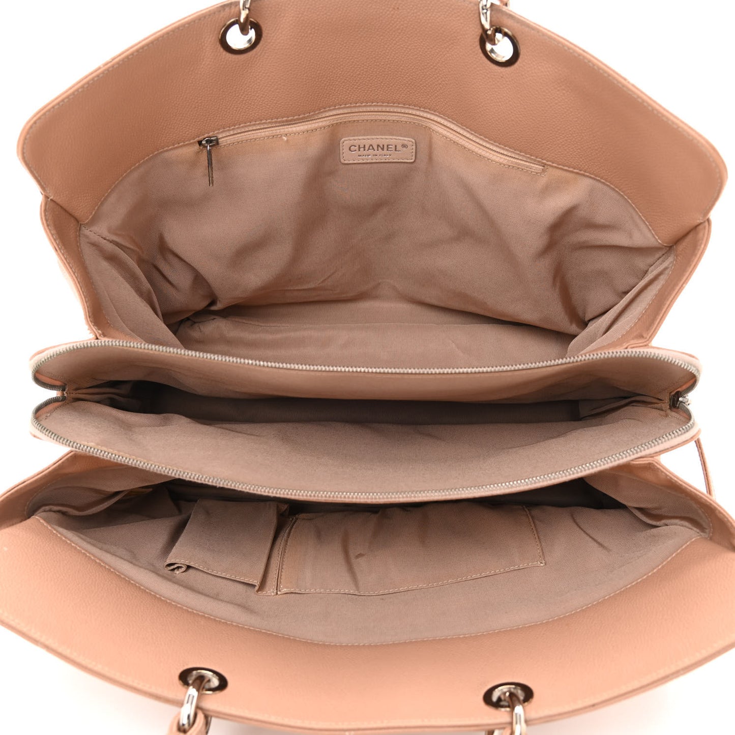 Soft Caviar Quilted Large CC Timeless Tote Beige
