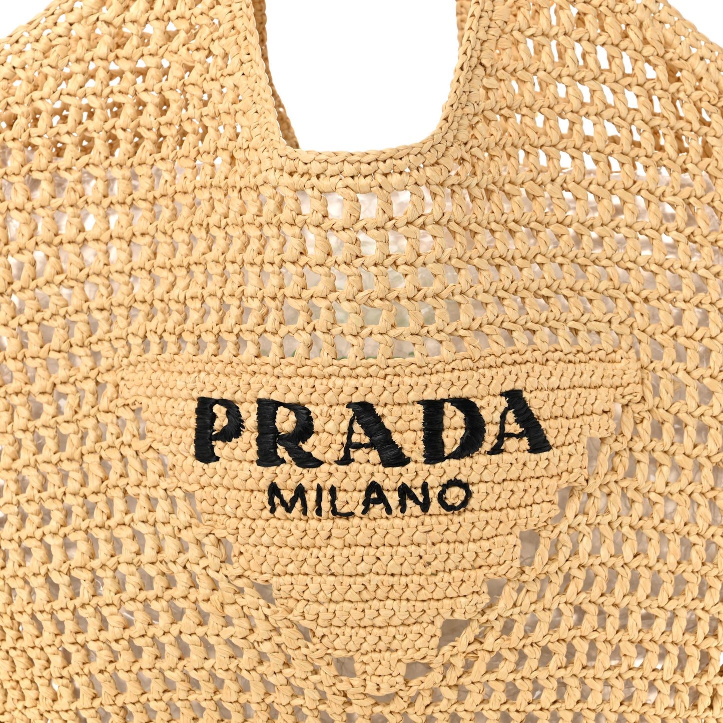 Yarn Raffia Effect Crochet Logo Embroidered Shopping Tote Bag Naturale