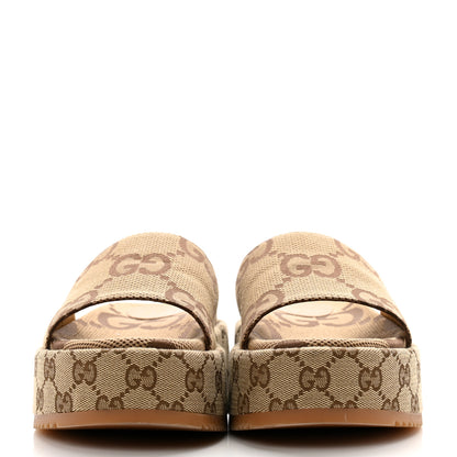 Gucci Monogram Jumbo GG Angelina Platform 55mm Slide Sandals 37 Beige 2 of 11