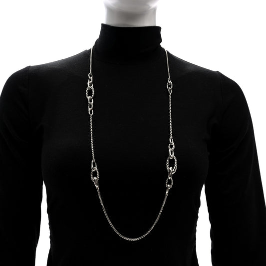 Sterling Silver Oval Link Long Necklace
