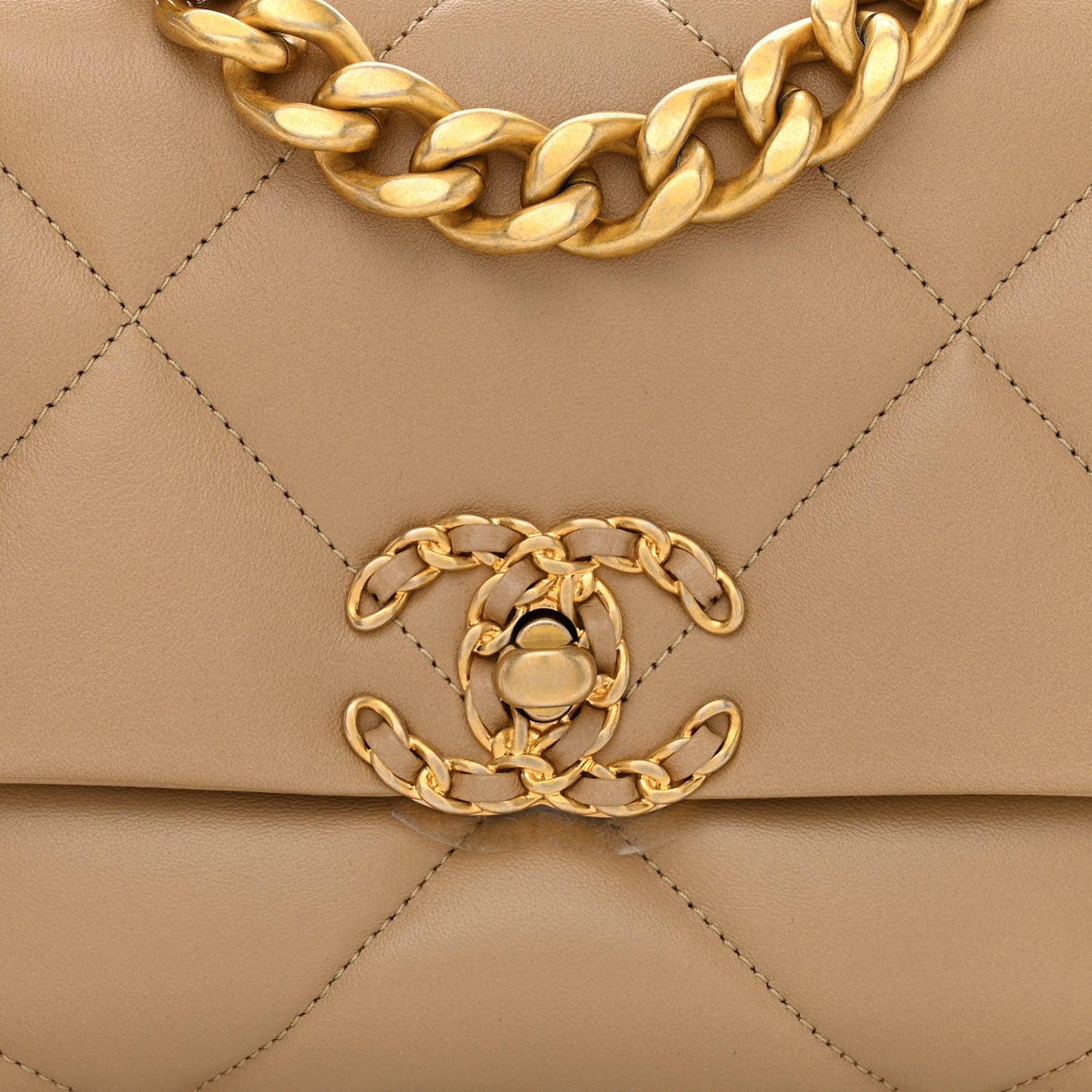 Lambskin Quilted Medium Chanel 19 Flap Dark Beige