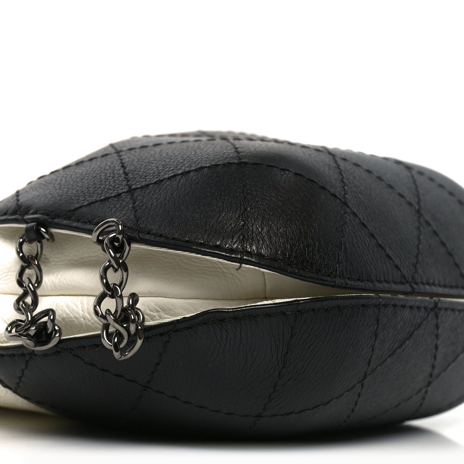 Chanel Aged Calfskin Quilted Small Gabrielle Bucket White Black 9 of 10