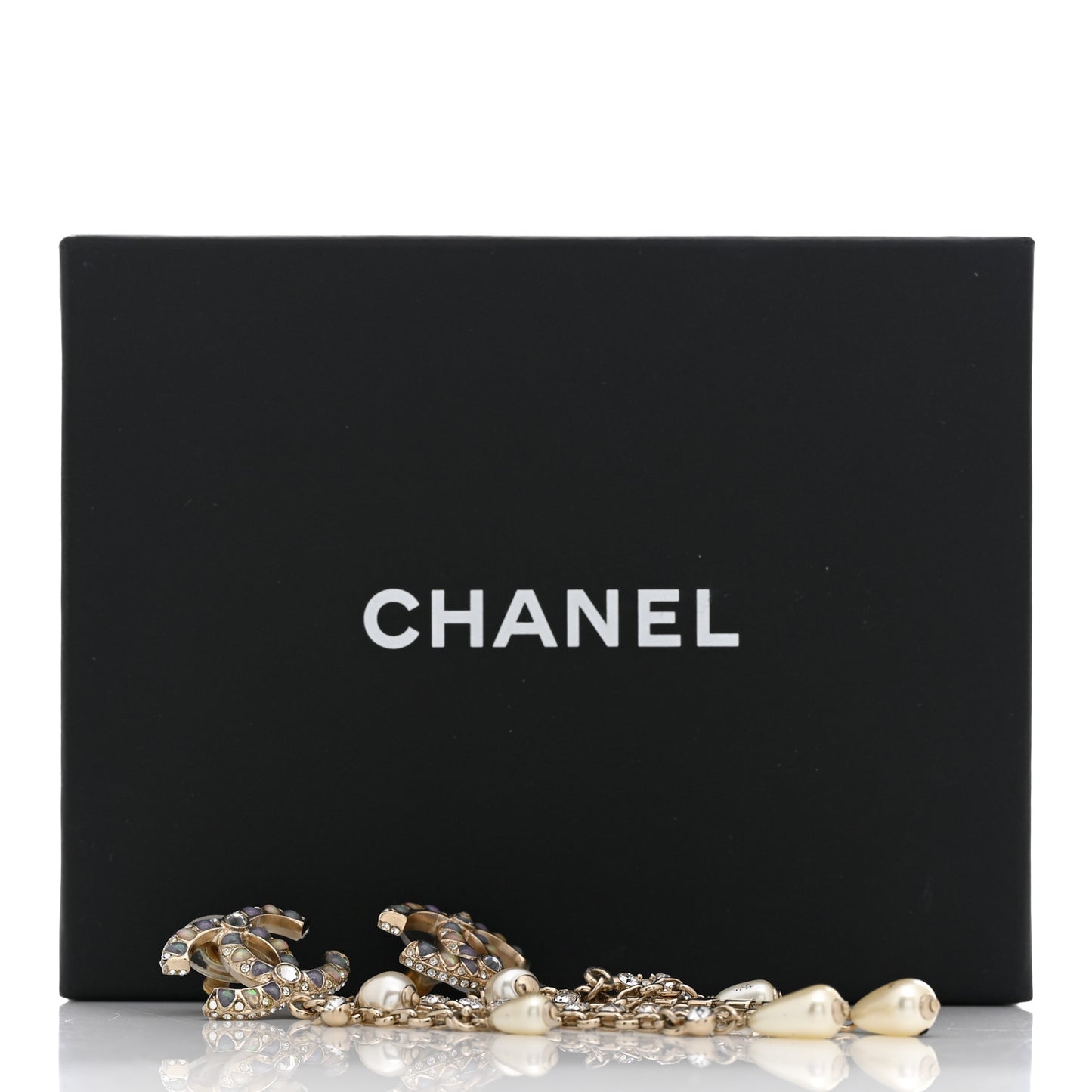 Crystal Pearl CC Chain Drop Earrings Multicolor