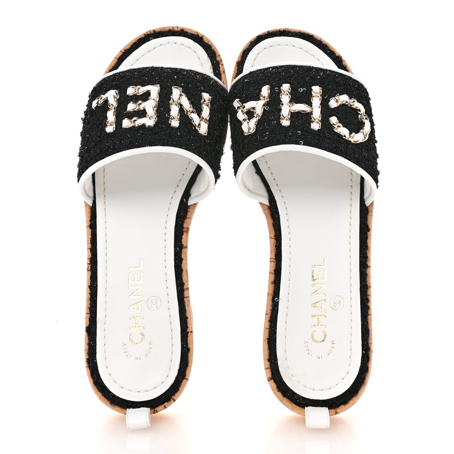 Chanel Tweed Cork CC Chain Mule Sandal 38.5 Black 2 of 10