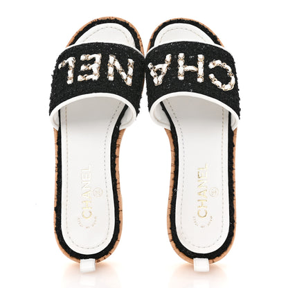 Chanel Tweed Cork CC Chain Mule Sandal 38.5 Black 2 of 10