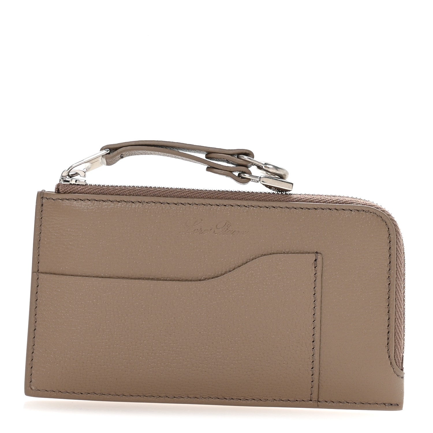 Loro Piana Grained Calfskin Extra Zip Pouch Warm Mastic 1 of 7