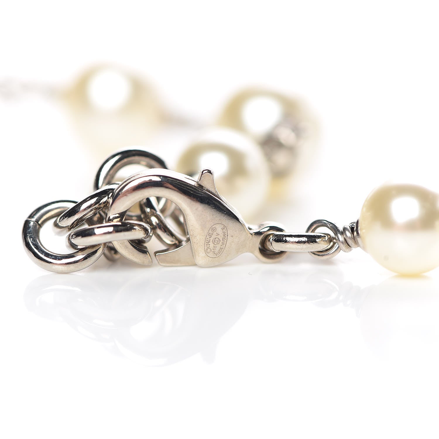 Chanel Crystal Pearl CC Long Necklace Silver 4 of 6