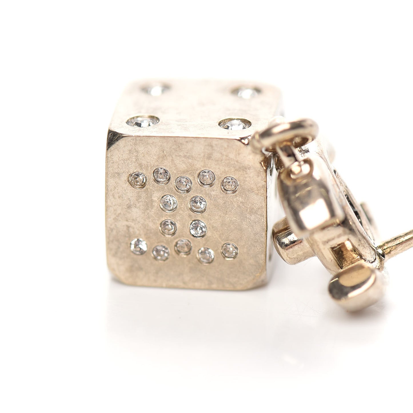 Crystal CC Turnlock Dice Drop Earrings Gold