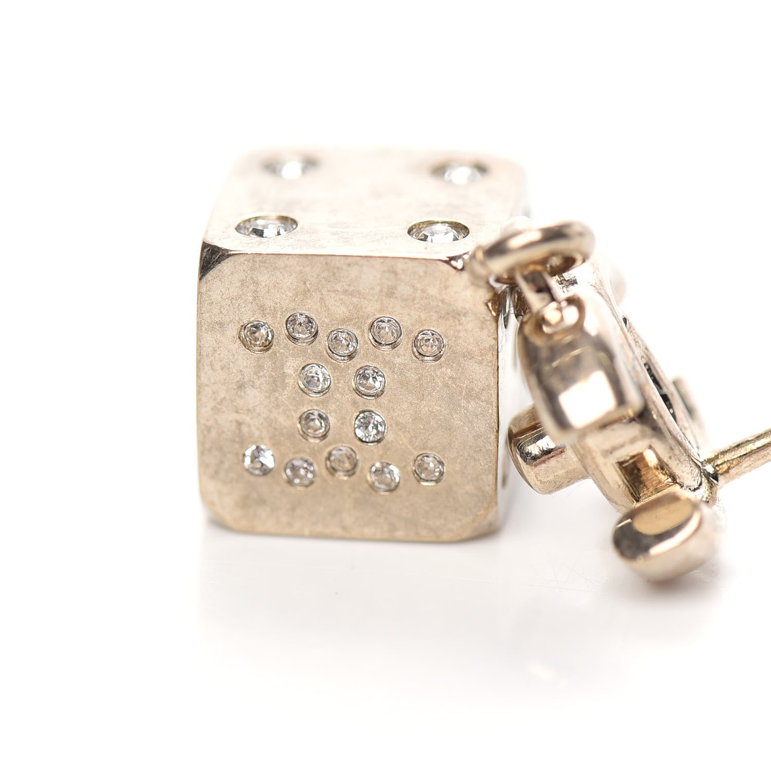 Chanel Crystal CC Turnlock Dice Drop Earrings Gold 4 of 5